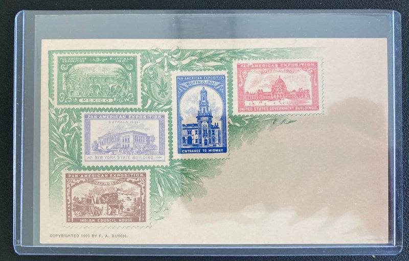 Rare Ten Pan American Exposition Stamp On Stamp Postcards Complete Set Mint