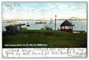 1905 Peaks Island And Harbor From Fort Allen Park Portland ME, Cannon Postcard