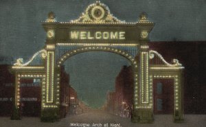 Vintage Postcard Welcome Arch At Night Denver Colorado Great Western Pub.