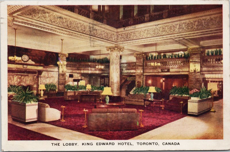 Toronto Ontario King Edward Hotel The Lobby 1940s Advertising Postcard E98