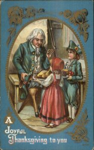 Thanksgiving - Childnre & War Veteran w/ Peg-Leg c1910 Embossed Postcard