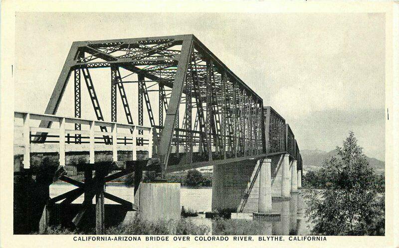 Blythe California Arizona Bridge 1940s RPPC Photo Postcard Gray Thompson 3520 