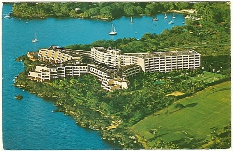 Kona Surf Resort Hotel, Keauhou Bay, Hawaii, Vintage 1981 Aerial View Postcard