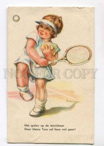 299420 Sport PLUMP Girl TENNIS Vintage COMIC postcard