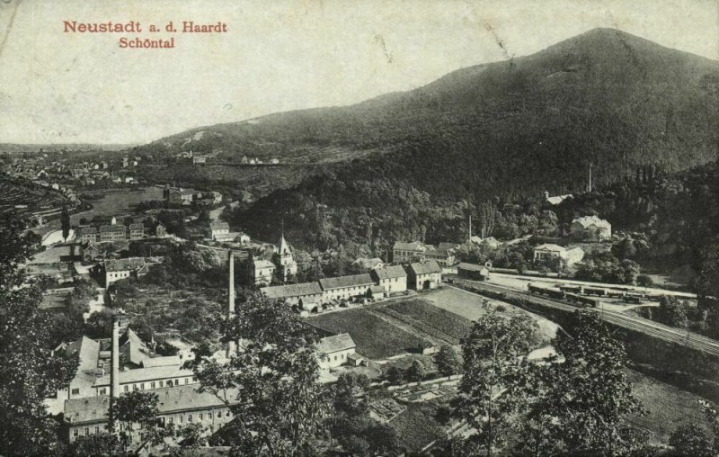 NEUSTADT an der Haardt, Schöntal, Panorama mit Bahnhof (1913) AK
