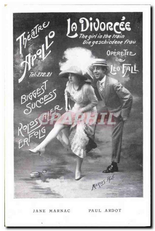 Old Postcard The Apollo Theater Leo Fall divorcee Jane Marnac Paul Ardot
