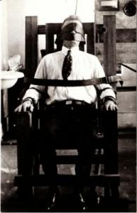 Man in Electric Chair with Blindfold Modern Postcard #1