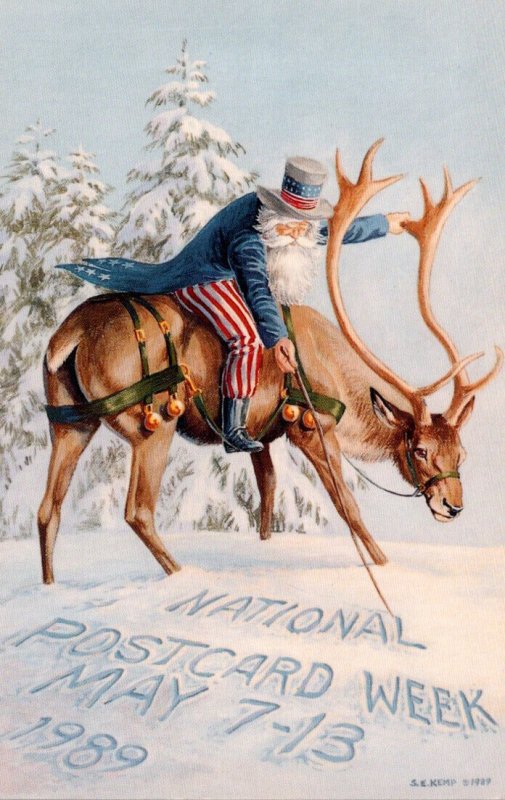 National Postcard Week 1989 Uncle Sam Riding Deer