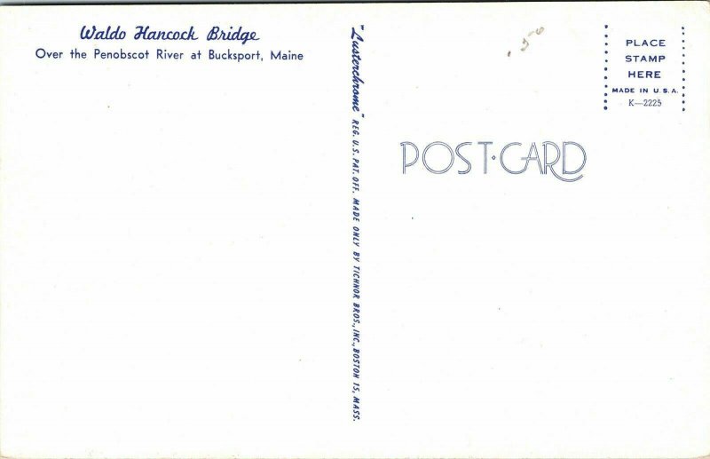 Waldo Hancock Bridge Penobscot River Bucksport Maine ME VTG Postcard UNP Unused 