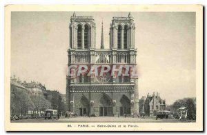 Old Postcard Paris Notre Dame and the Parvis