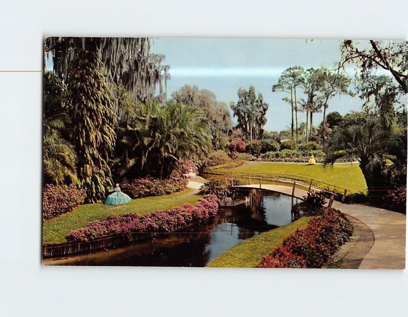 Postcard Flower Bordered Waterway & Paths Cypress Gardens Florida USA