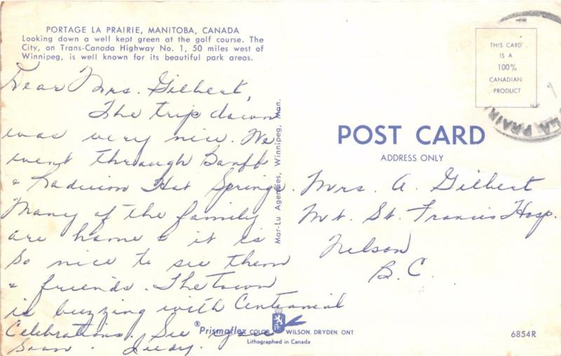 PORTAGE LA PRAIRIE MANITOBA CANADA MANICURED GOLF COURSE POSTCARD 1960s