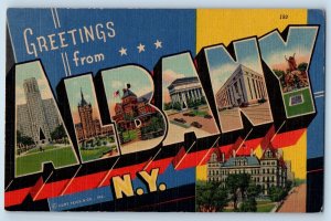 Albany New York NY Postcard Large Letter Greetings Landmarks Scene 1952 Vintage
