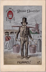 Prosit Neujahr Hummel Man Carrying Water New Year Robertus Karte Postcard H22