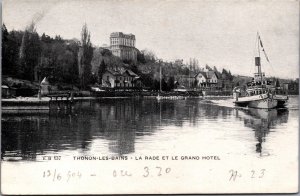 France Thonon-les-Bains La Rade Et Le Grand Hotel Vintage Postcard 04.97