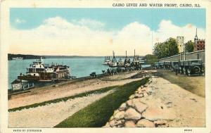 Cairo Illinois Levee Water Front 1930s Postcard Teich 12833