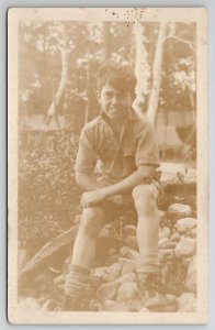 RPPC Darling Boy Sweet Smile Sitting On Rock Pile Young John Thomas Postcard O22