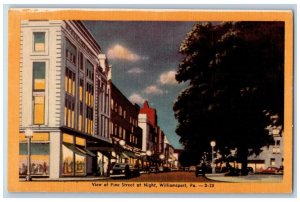 Williamsport Pennsylvania Postcard View Pine Street Night c1940 Vintage Antique