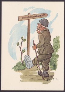 SWEDEN, Postcard, Main bandage location, Humor, WWI