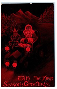 1910s Black Santa in a Car Xmas Season's Greetings Black Americana Postcard