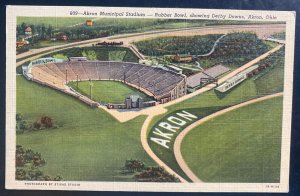 Mint USA Picture Postcard Akron Municipal Stadium Rubber Bowl Derby Downs