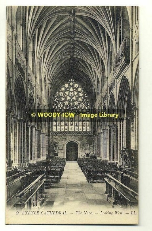 tp1908 - Exeter Cathedral ,The Nave , Devon - LL postcard no 9