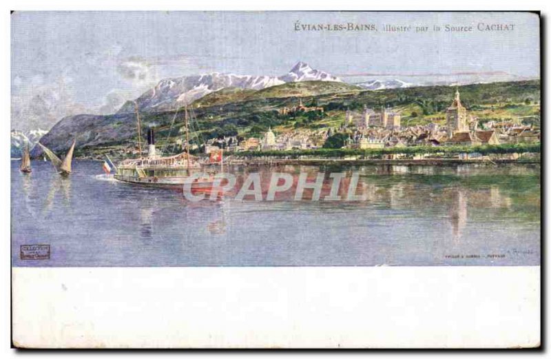 Evian les Bains - Vue Generale - by Cachat Spring - Old Postcard