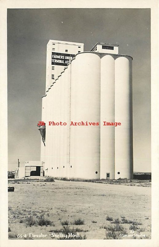 MT, Shelby, Montana, RPPC, Farmers Union Grain Elevator, Glacier Studio Photo