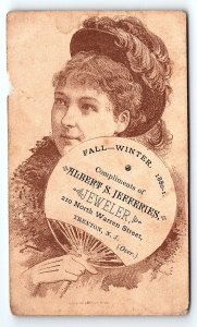 c1880 ALBERT S JEFFERIES JEWELER TRENTON NJ AD VICTORIAN TRADE CARD P1751