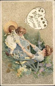 Winsch Valentine Mother and Child Little Girl Playing c1910 Vintage Postcard