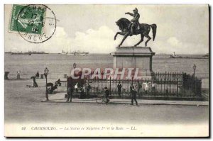 Old Postcard Cherbourg The Statue of Napoleon 1st and the harbor Boats