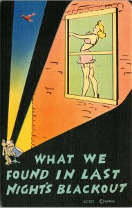 Vtg What We Found In Last Night's Blackout Comic Risque Woman Wartime Postcard