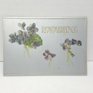 Remembrance Merry Christmas Flowers Banjo Embossed Greetings Postcard