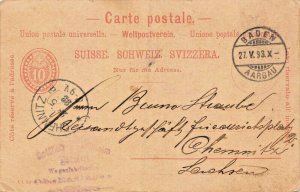 BADEN TO CHEMNITZ GERMANY~1893 MESSAGE POSTCARD