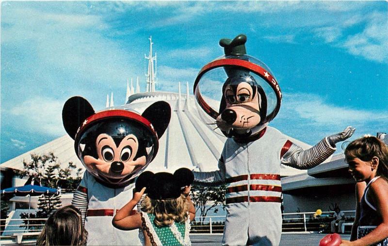 Mickey Goofy Tomorrowland Space Mountain Walt Disney World Florida Postcard