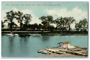 1914 Sioux City Iowa IA, The Country Club View Of Boat Landing River Postcard