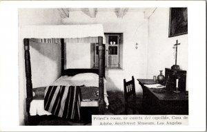Priest's Room, Casa de Adobe, Southwest Museum Los Angeles CA Vtg Postcard K42