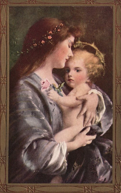 ?Vintage Postcard 1900's Portrait of a Beautiful Mother and Child Painting Art