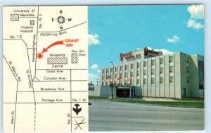 WINNIPEG, Manitoba Canada ~ GRANT MOTOR INN Roadside Motel 1960-70s Map Postcard