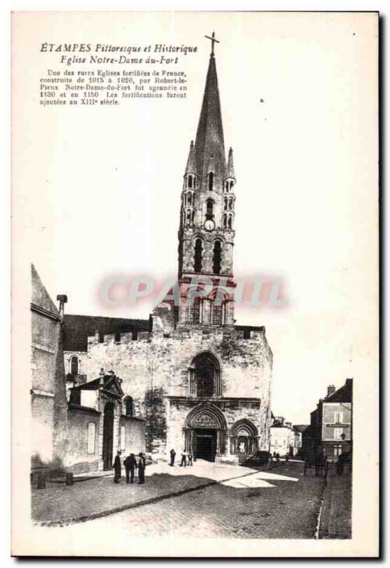 Old Postcard Etampes Pilloresque History and Church of Notre Dome Fort