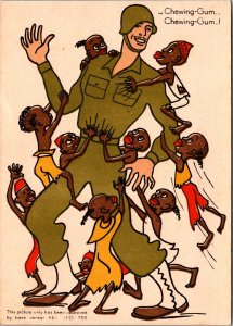 Mint USA WW2 US army Picture Postcard  American Soldier Chewing Gum North Africa