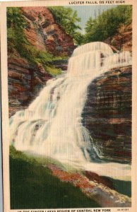 Finger Lakes New York Lucifer Falls Enfield State Park Linen Vintage Postcard 