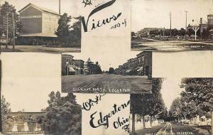 Edgerton OH Multi-View Streets Covered Bridge Milling Real Photo Postcard