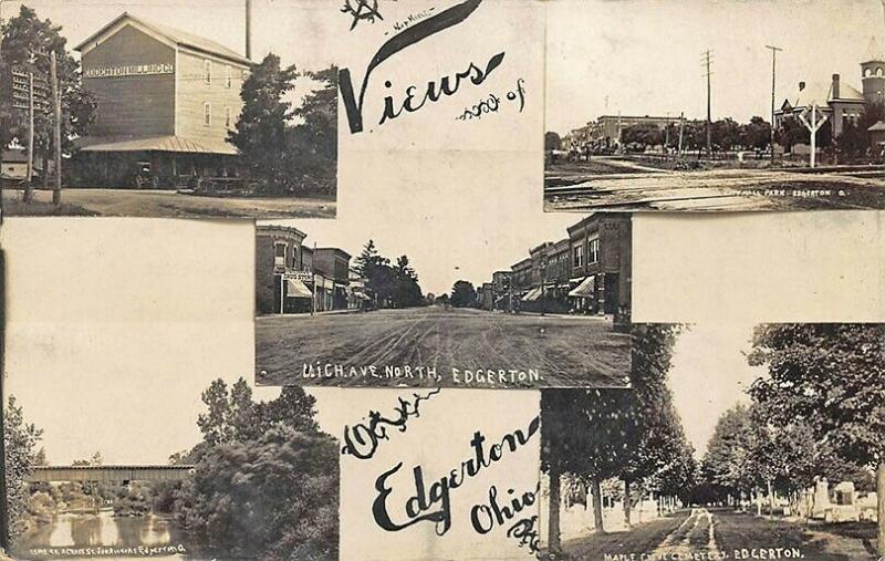 Edgerton OH Multi-View Streets Covered Bridge Milling Real Photo Postcard