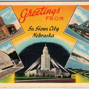 c1940s So Sioux City, NE Greetings Multi View Theatre Capitol Neb Bridge PC A251