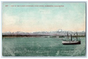 View Of The Olympic Mountains Puget Sound Ship Seattle Washington WA Postcard