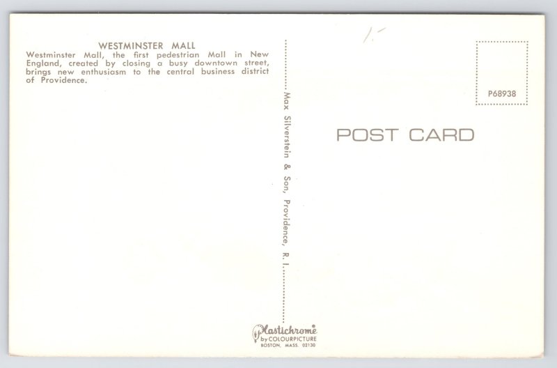 State View~Westminster Mall Providence Rhode Island~Vintage Postcard