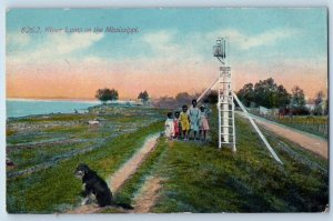 Postcard River Lamp Mississippi Exterior Children Standing c1910 Vintage Antique