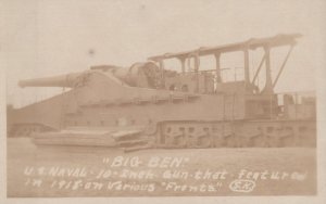 RPPC BIG BEN U.S. NAVAL 10 INCH GUN WW1 MILITARY REAL PHOTO POSTCARD (1919)