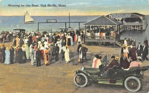 Oak Bluffs MA Waiting For The Boat Busy Scene Old Car Postcard